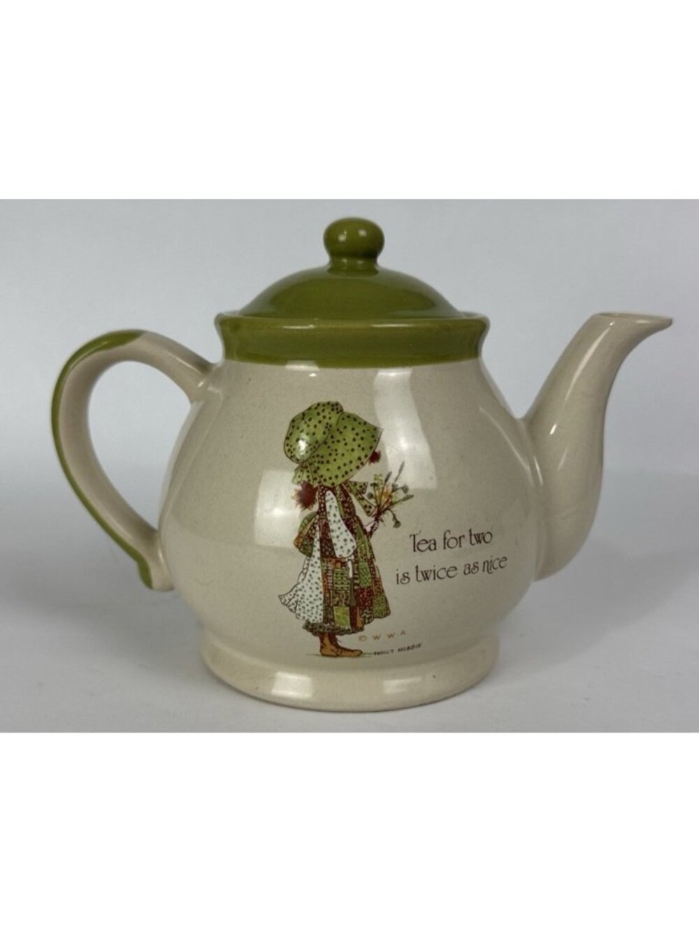 Holly Hobbie Green Country Living Ceramic Teapot Vtg 70s cottagecore country